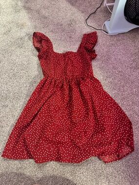SHEIN Red Polka Dot Ruffle Sleeve Casual Dress